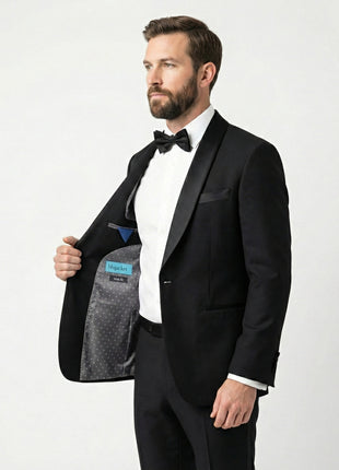 Blujacket Mens Black Shawl Lapel Zignone Wool Slim Fit Tuxedo