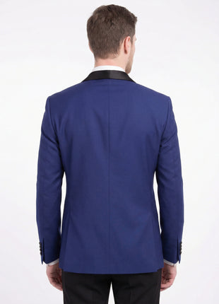 Men's Slim Fit 1 Button Shawl Lapel Tuxedo Jacket & Pants - Indigo Blue - The Suit Depot