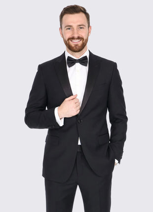 Blujacket Mens Black Peak Lapel Zignone Wool Slim Fit Tuxedo - The Suit Depot