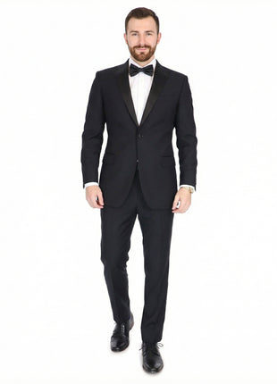 Blujacket Mens Black Peak Lapel Zignone Wool Slim Fit Tuxedo - The Suit Depot