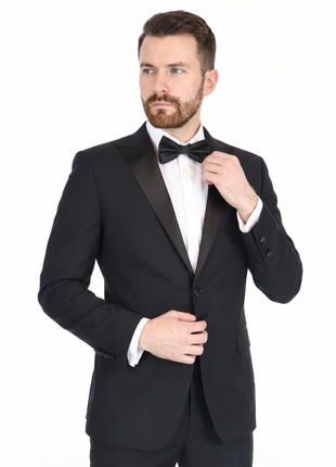 Blujacket Mens Black Peak Lapel Zignone Wool Slim Fit Tuxedo - The Suit Depot