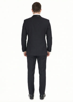 Blujacket Mens Black Peak Lapel Zignone Wool Slim Fit Tuxedo - The Suit Depot