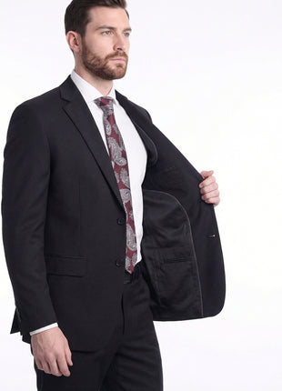 Raphael Men's Regular Classic Fit Solid Black 2 Button Mens Wool-touch Suit - The Suit Depot