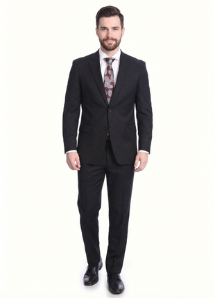 Raphael Men's Regular Classic Fit Solid Black 2 Button Mens Wool-touch Suit - The Suit Depot