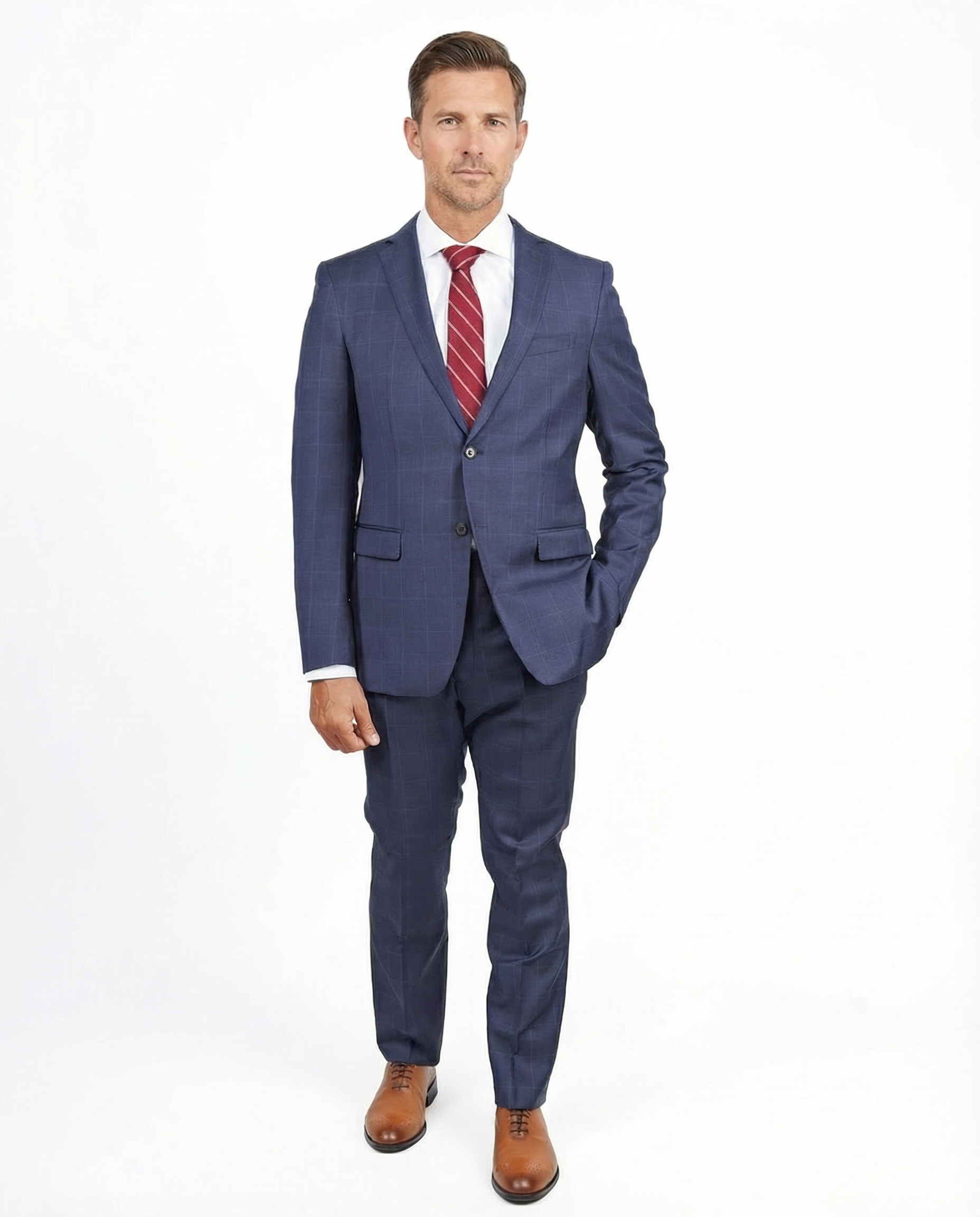 Shop John Varvatos Slim Fit Navy Plaid 100% Wool Suit | The  display picture 2