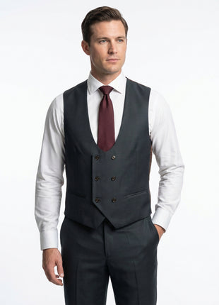 Tovaglia Mens Solid Dark Green Classic Fit Peak Lapel Wool 3 Piece Suit