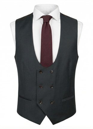 Tovaglia Mens Solid Dark Green Classic Fit Peak Lapel Wool 3 Piece Suit