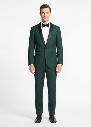 Raphael Mens Solid Green Slim Fit Satin Shawl Lapel Tuxedo Suit - The Suit Depot