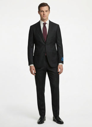 Tovaglia Solid Black Classic Fit Notch Lapel Wool Cashmere 2-Button Suit