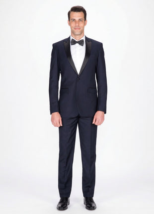 Braveman Slim Fit Navy Blue One Button Tuxedo Tux Suit With Peak Lapels - The Suit Depot