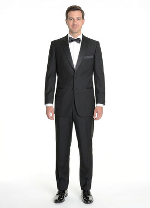 Raphael Classic Fit Solid Black Tuxedo Suit With Satin Stripe On Pant