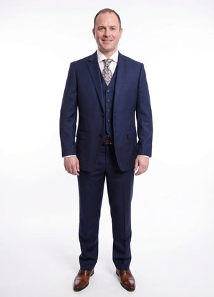 Mens Raphael Classic Fit Solid Navy Blue 2 Button 3 Piece Wool Touch Vested Suit - The Suit Depot