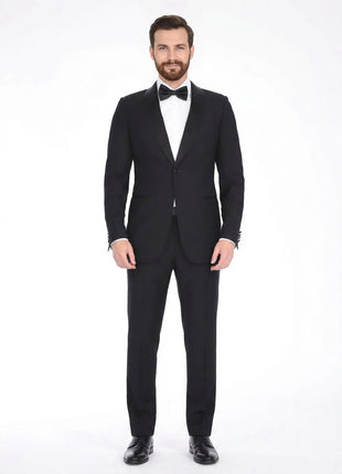 Blujacket Mens Black Shawl Lapel Zignone Wool Regular Fit Tuxedo
