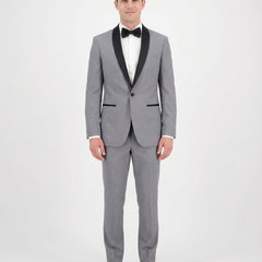 Gino Vitale Slim Fit Solid Gray One Button Tuxedo Suit With Satin Shawl Lapels - The Suit Depot