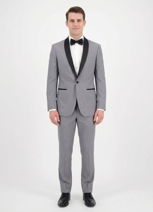 Gino Vitale Slim Fit Solid Gray One Button Tuxedo Suit With Satin Shawl Lapels - The Suit Depot