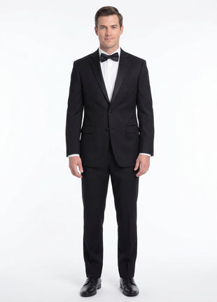 Men's Classic Fit Solid Black Two Button Notch Lapels 100% Wool Formal Tuxedo Suit - The Suit Depot