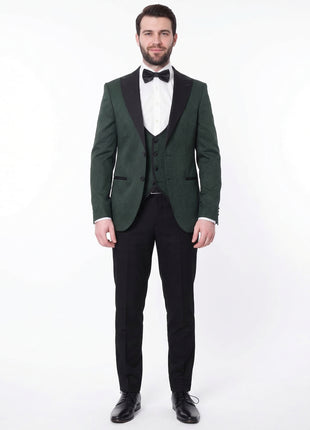 Cengizhan Baybars Mens Slim Fit Emerald Green 3-piece Tuxedo Suit Peak Lapels