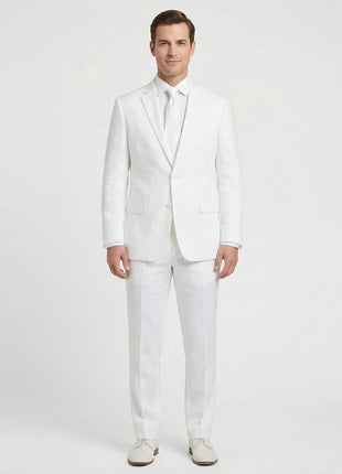 Men's Notch Lapels White Solid Linen Suits