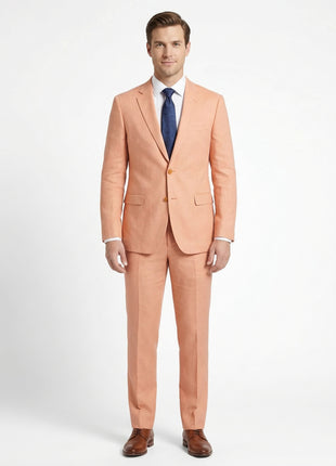 Kent & Park Mens Solid Salmon Orange Classic Fit Linen Blend 2 Piece Suit
