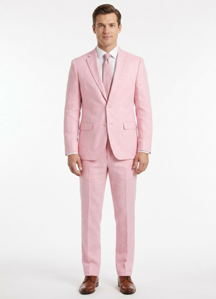 Kent & Park Mens Solid Pink Classic Fit Linen Blend 2 Piece Suit