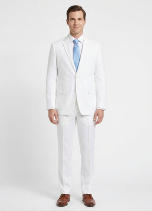 Raphael Mens Solid White Notch Lapel Classic Fit 100% Linen suit