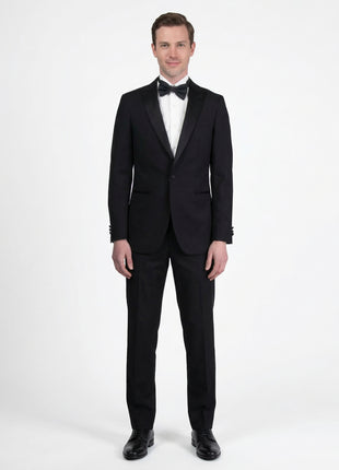 Raphael Solid Black Classic Fit With Black Satin Peak Lapels Tuxedo Suit
