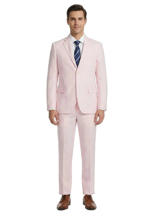 Raphael Mens Solid Light Pink Slim Fit Linen Blend 2 Button Suit