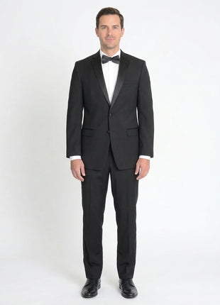 Mens Regular Fit Solid Black Two Button Tuxedo