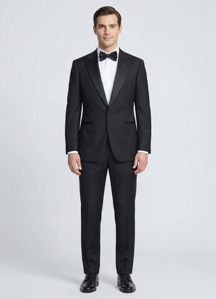 Tovaglia Solid Black Classic Fit Peak Lapel 1-Button Wool Cashmere Tuxedo Suit