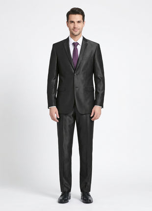 Raphael Solid Black Classic Fit Sharkskin Two Button Notch Lapel Suit