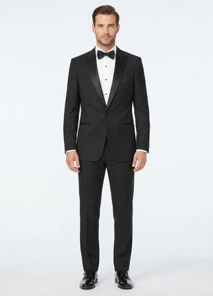 Raphael Solid Black Classic Fit One Button Peak Lapel Tuxedo Suit