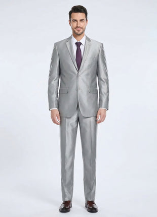 Raphael Mens Silver Sharkskin Classic Fit Notch Lapels Italian Style 2 Button Suit