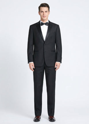 Raphael Solid Black Slim Fit 100% Wool Two Button Notch Lapel Tuxedo Suit