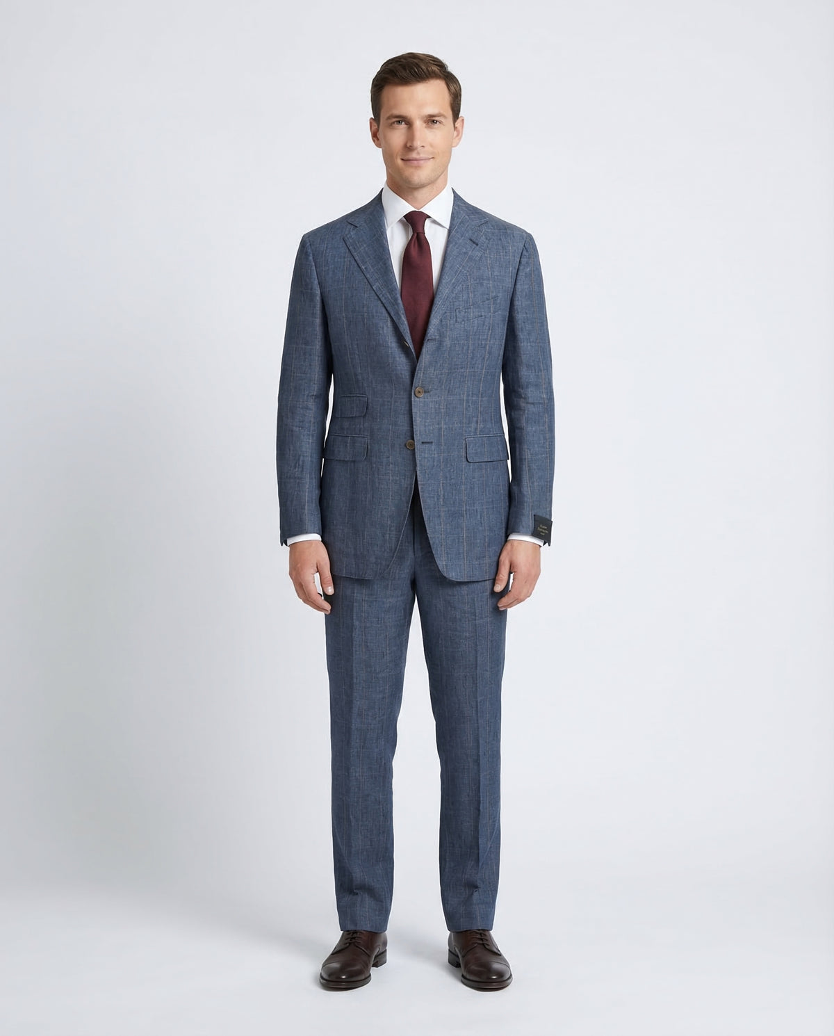 Sartoria Partenopea Men's Blue Windowpane 100% Linen Suit 40R