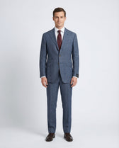 Sartoria Partenopea Men's Blue Windowpane 100% Linen Suit 40R