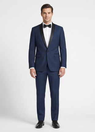 Men's Slim Fit 1 Button Shawl Lapel Tuxedo Jacket & Pants - Solid Blue
