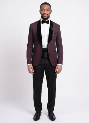 Cemden Slim Fit Geometric Diamond Sheen Satin Tuxedo Suit With Shawl Lapels