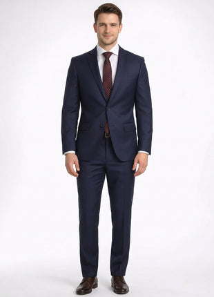 Mens Classic Fit Navy Blue Two Button 100% Wool Suit
