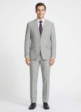 Men's Slim Fit Notch Lapels Gray Stripe Cotton Suits - The Suit Depot