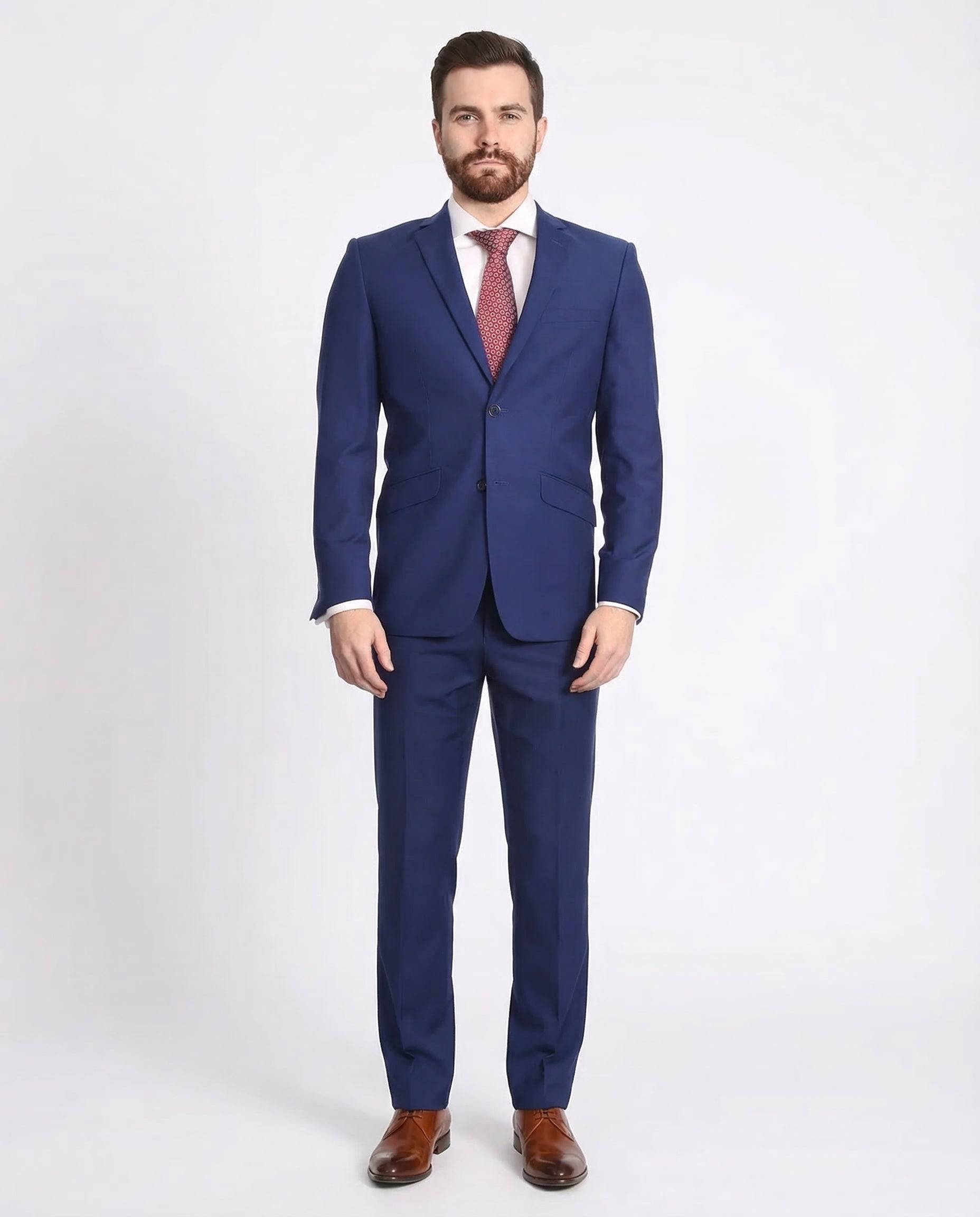 Mens Classic Fit Two Button 100% Wool Wrinkle Resistant Suit - Royal Blue, 50 / Regular