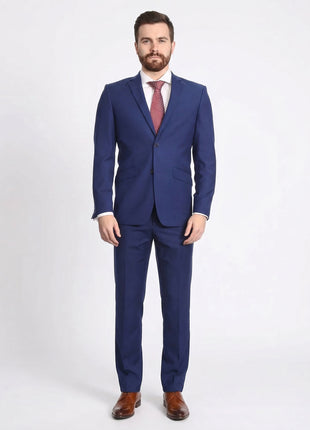 Mens Classic Fit Two Button 100% Wool Wrinkle Resistant Suit - Royal Blue - The Suit Depot