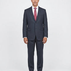 Private Label Solid Black Regular Fit 100% Wool 2 Piece Suit With Pleated Pants - The Suit Depot