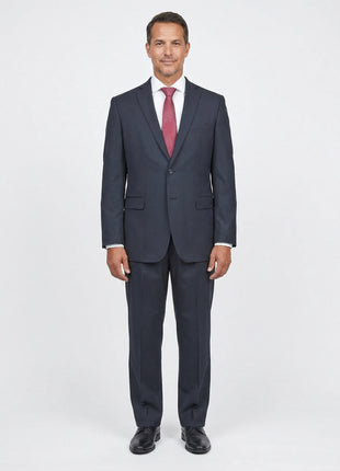 Private Label Solid Black Regular Fit 100% Wool 2 Piece Suit With Pleated Pants - The Suit Depot