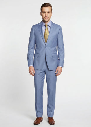 Mens Solid Light Blue 100% Wool 2 Button 2 Piece Regular Fit Suit - The Suit Depot