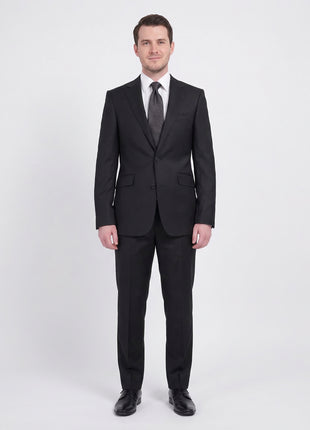 Blujacket Mens Solid Black Wool Cashmere Blend Trim Fit 2 Piece Suit - The Suit Depot