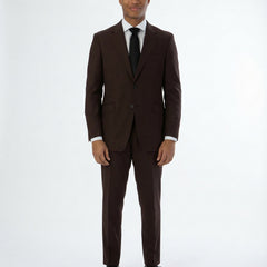 Mens Classic Fit Two Button 100% Wool Wrinkle Resistant Suit - Solid Brown - The Suit Depot