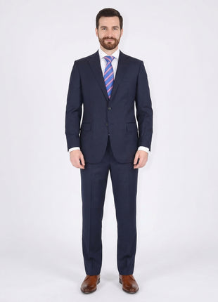 Blujacket Men's Solid Navy Blue 100% Wool Half Canvassed Slim Fit Suit