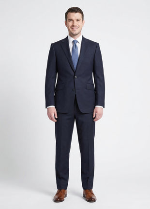 Napoli Classic Fit Solid Navy Blue Two Button Half Canvassed Wool Cashmere Suit - The Suit Depot