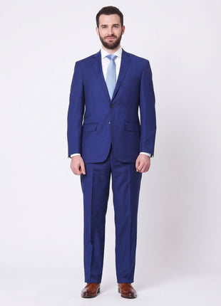 Mens Slim Fit Two Button 100% Wool Wrinkle Resistant Suit - Royal Blue