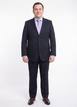 Men's Arthur Black Executive Portly Fit Solid Navy Blue Two Button Wool Suit
